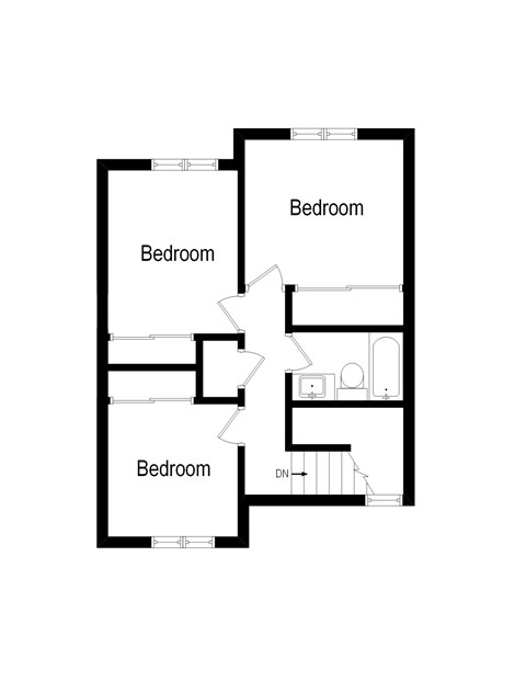 Floor plan for 3 beds, 1 bath, 976 sqft